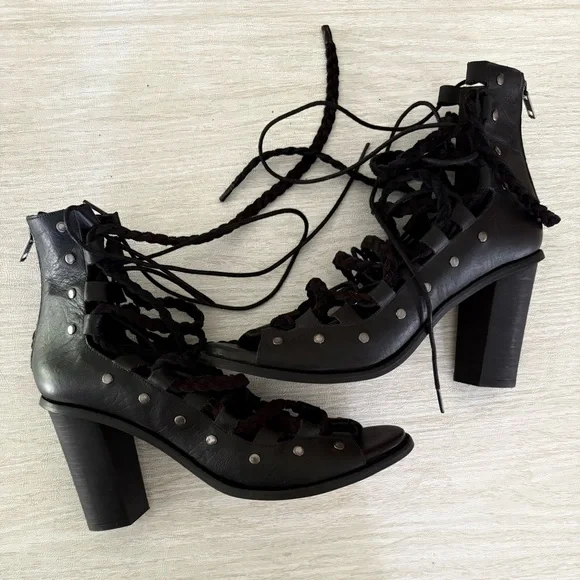 Free People Collection Pember black leather studded lace-up heels - Picture 7 of 13